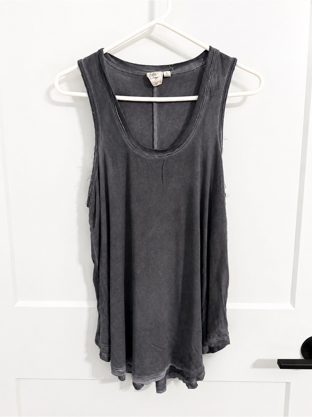 White Crow Washed Gray Racerback Swing Tank Top Large Boho Raw Edge